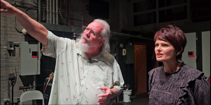 Bob Mavity and Carrie Genzel inside the Piedmont Grand Opera House in Macon, Georgia
